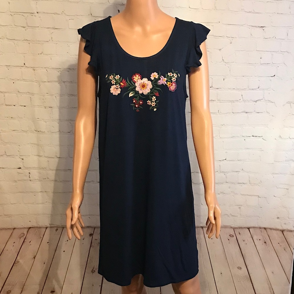 Alya navy blue floral embroidered soft dress size large